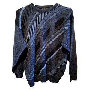 Vintage Cooper Sweater Abstract Pattern Crewneck Navy & Gray Acrylic Wool Blend